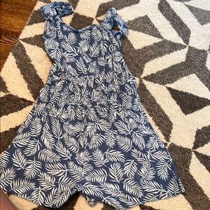 SO Blue and White Leaf Print Kids Romper, 10-12